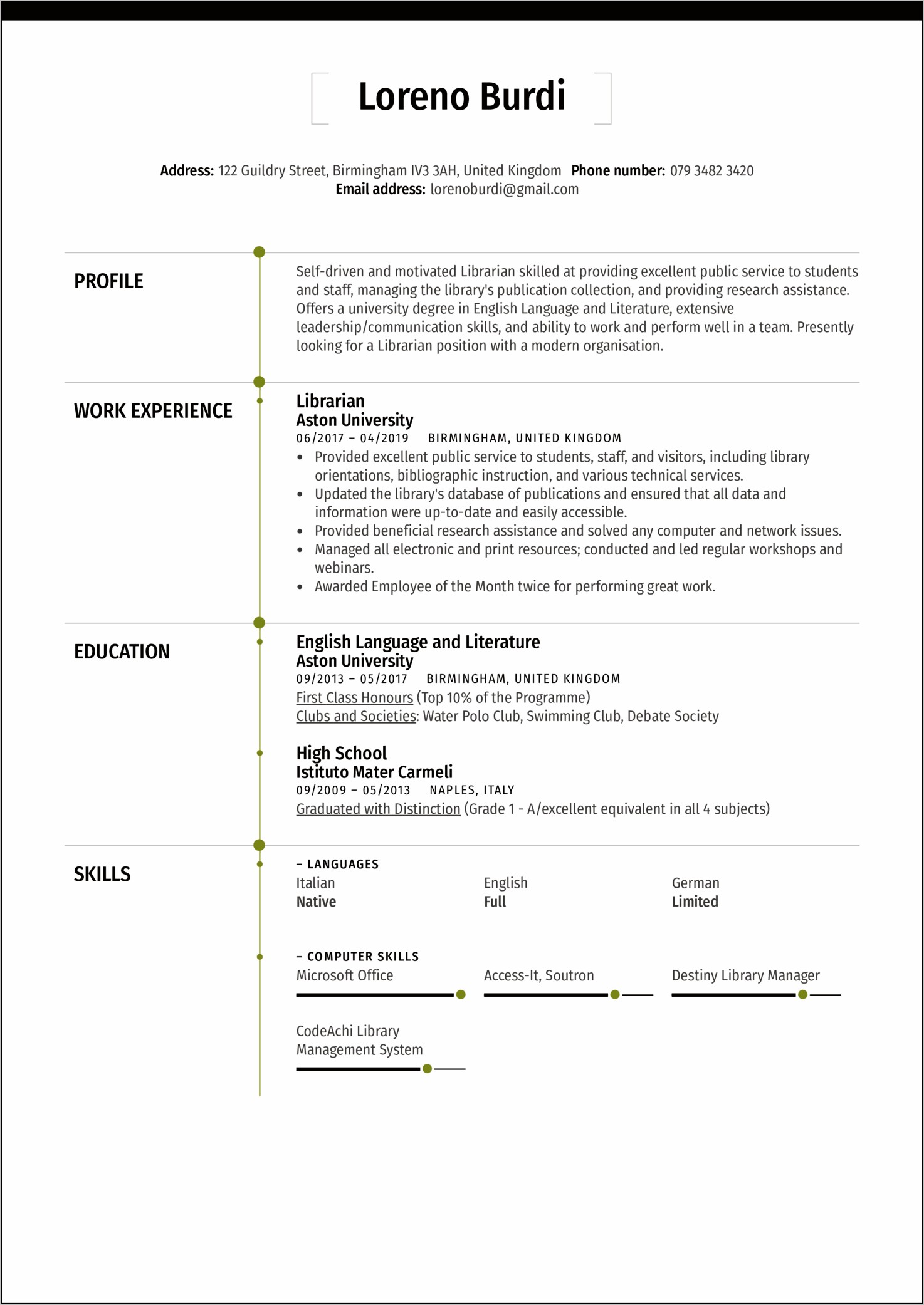 Objective Summary For Library Resume