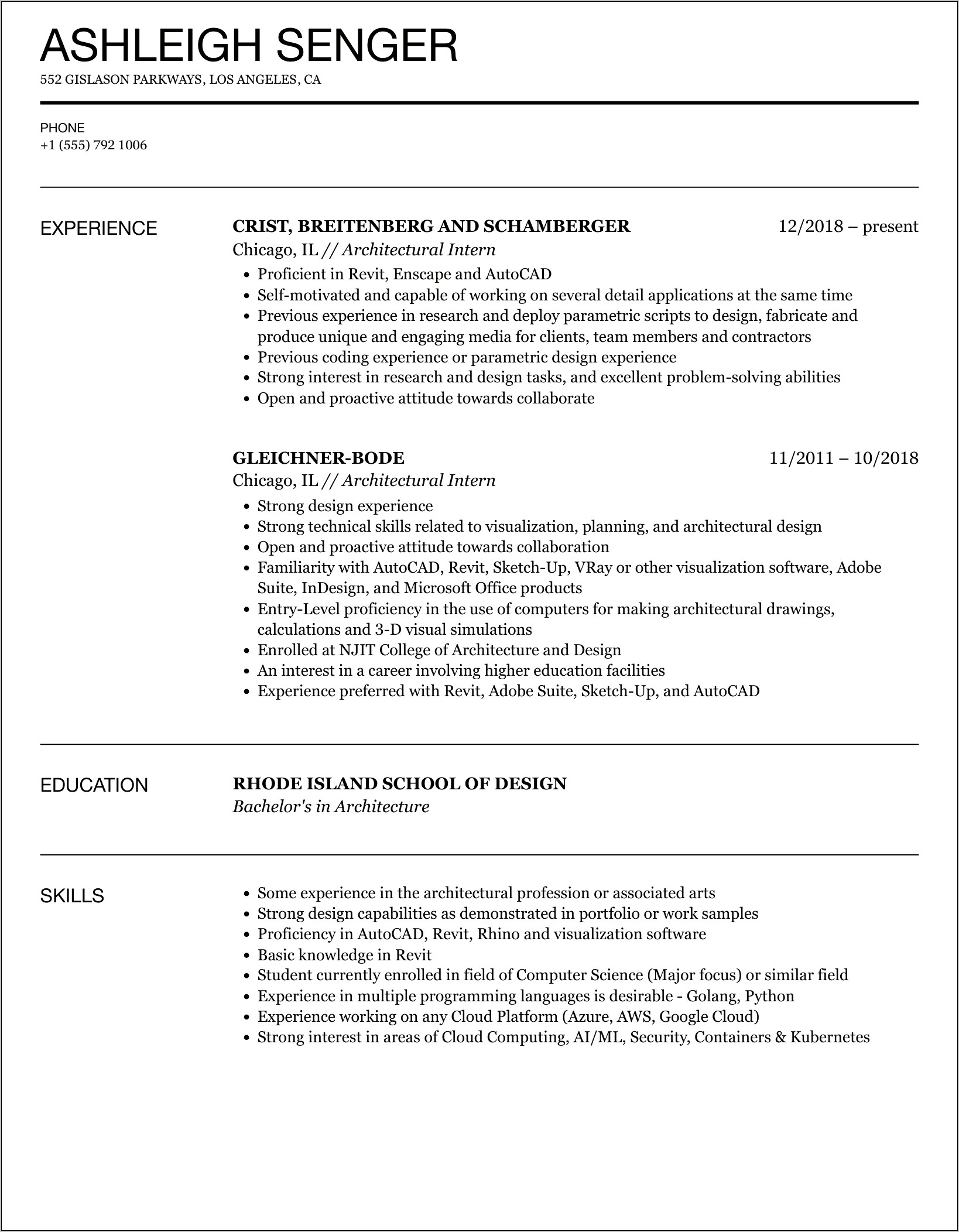 Objective Template Of Internship Resume