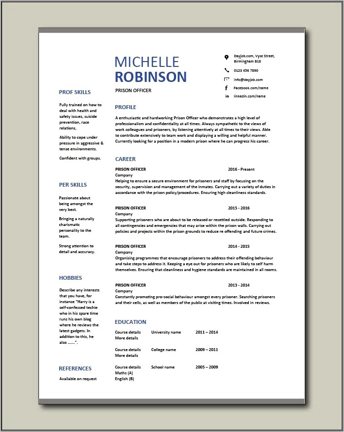 Objectives For Correctional Officer Resume