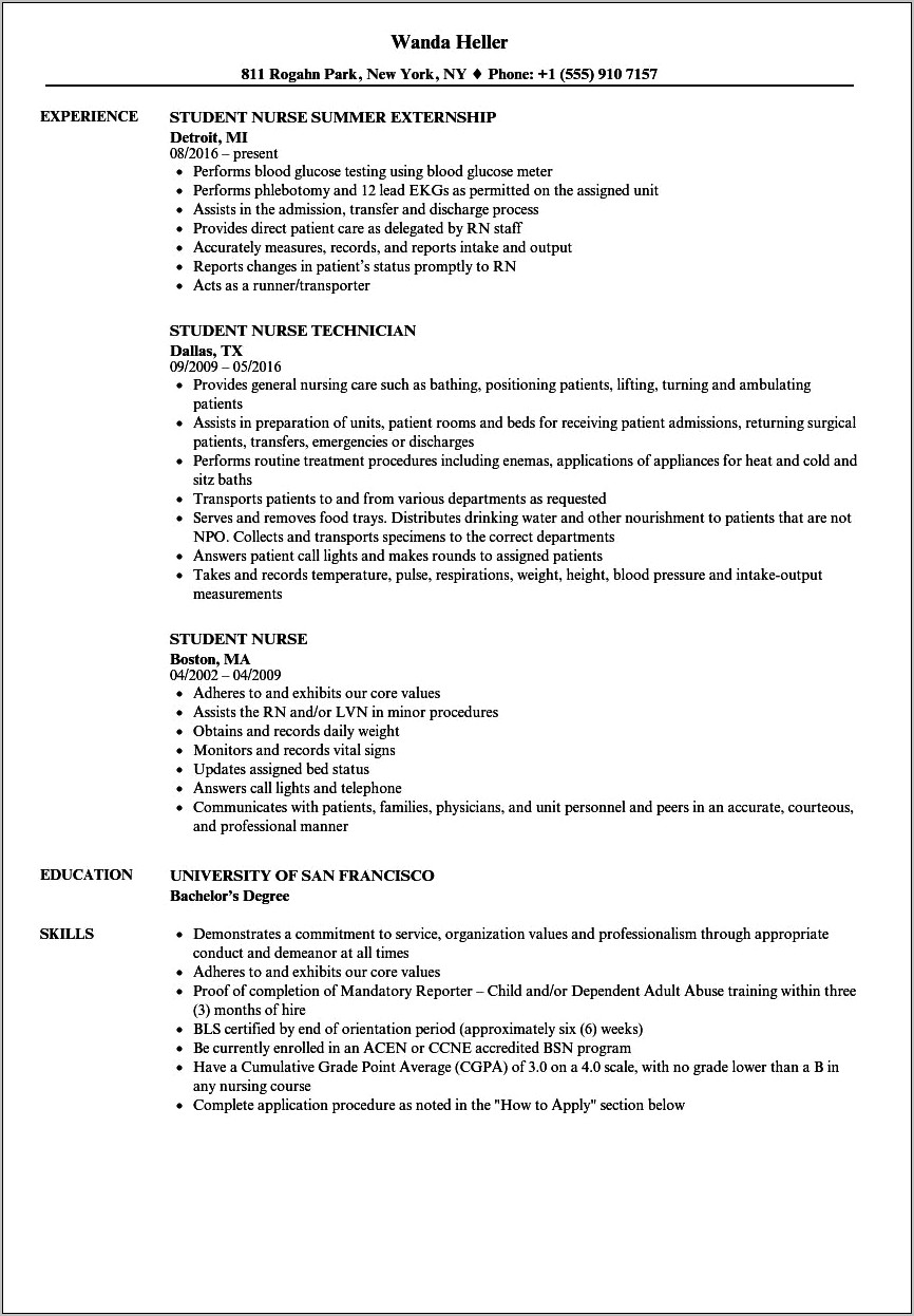 Objectives For Nursing Student Resume