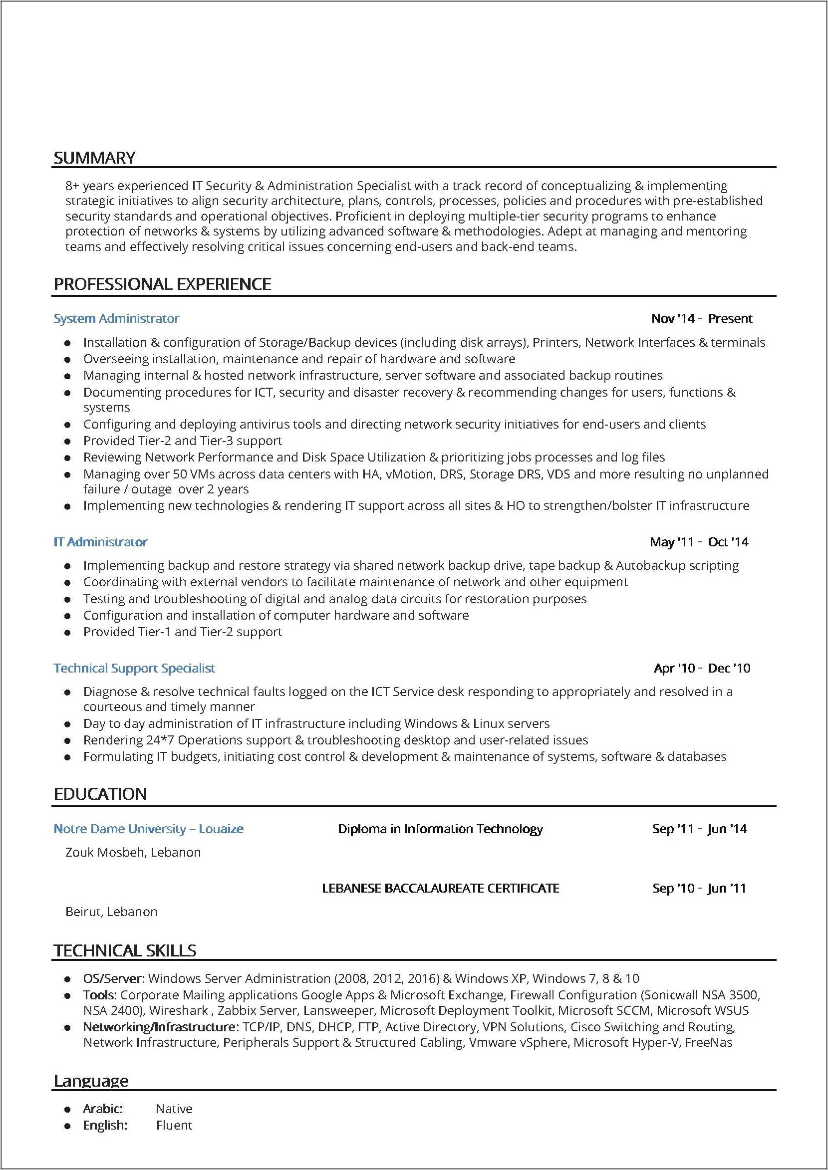 Objectives For System Administrator Resume