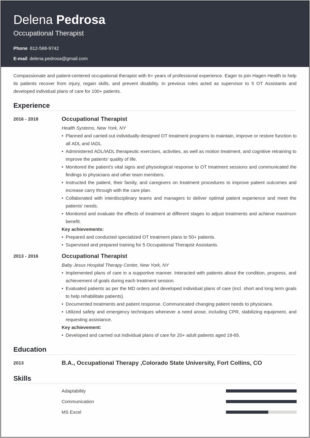 Occupational Therapist Resume Objective Examples