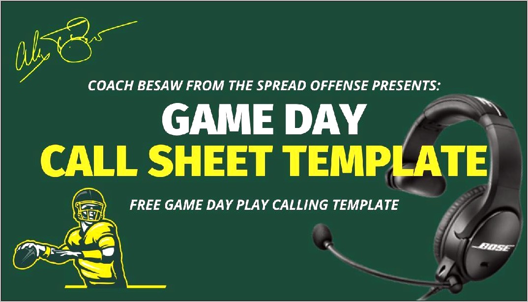 Offensive Coordinator Play Sheet Template Download