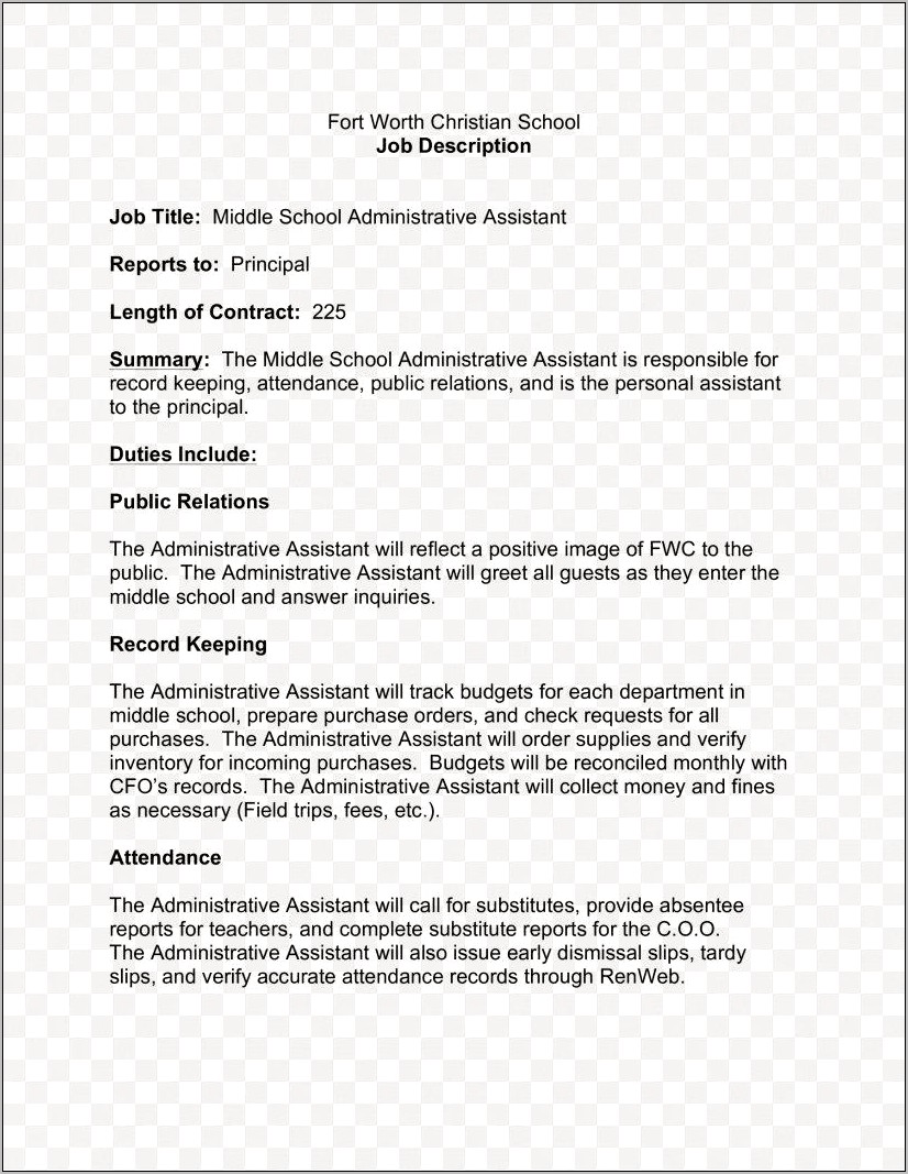 Office Administration Resume Job Description