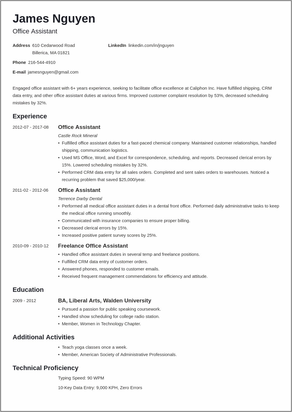 Office Assistant Job Resume Skills