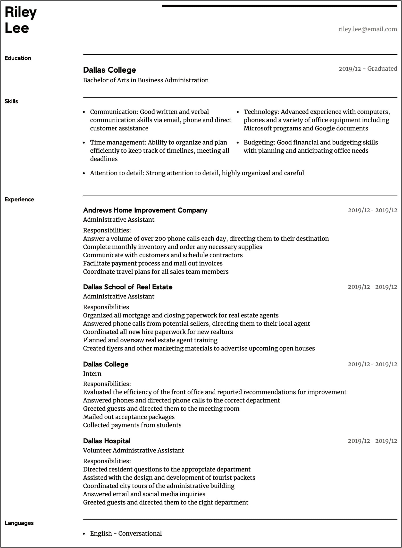 Office Assistant Job Sample Resume