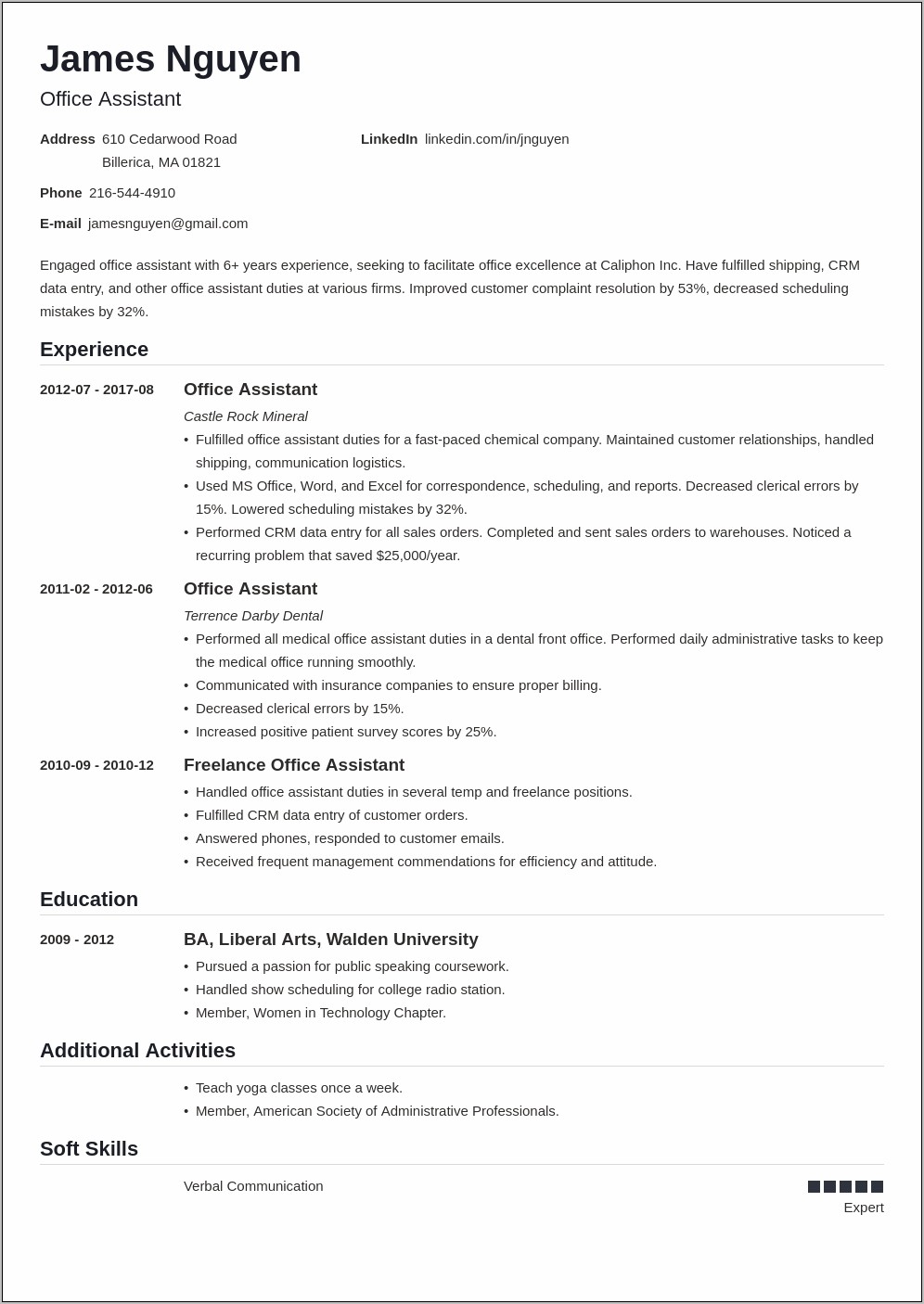 Office Assistant Sample Resume Objective