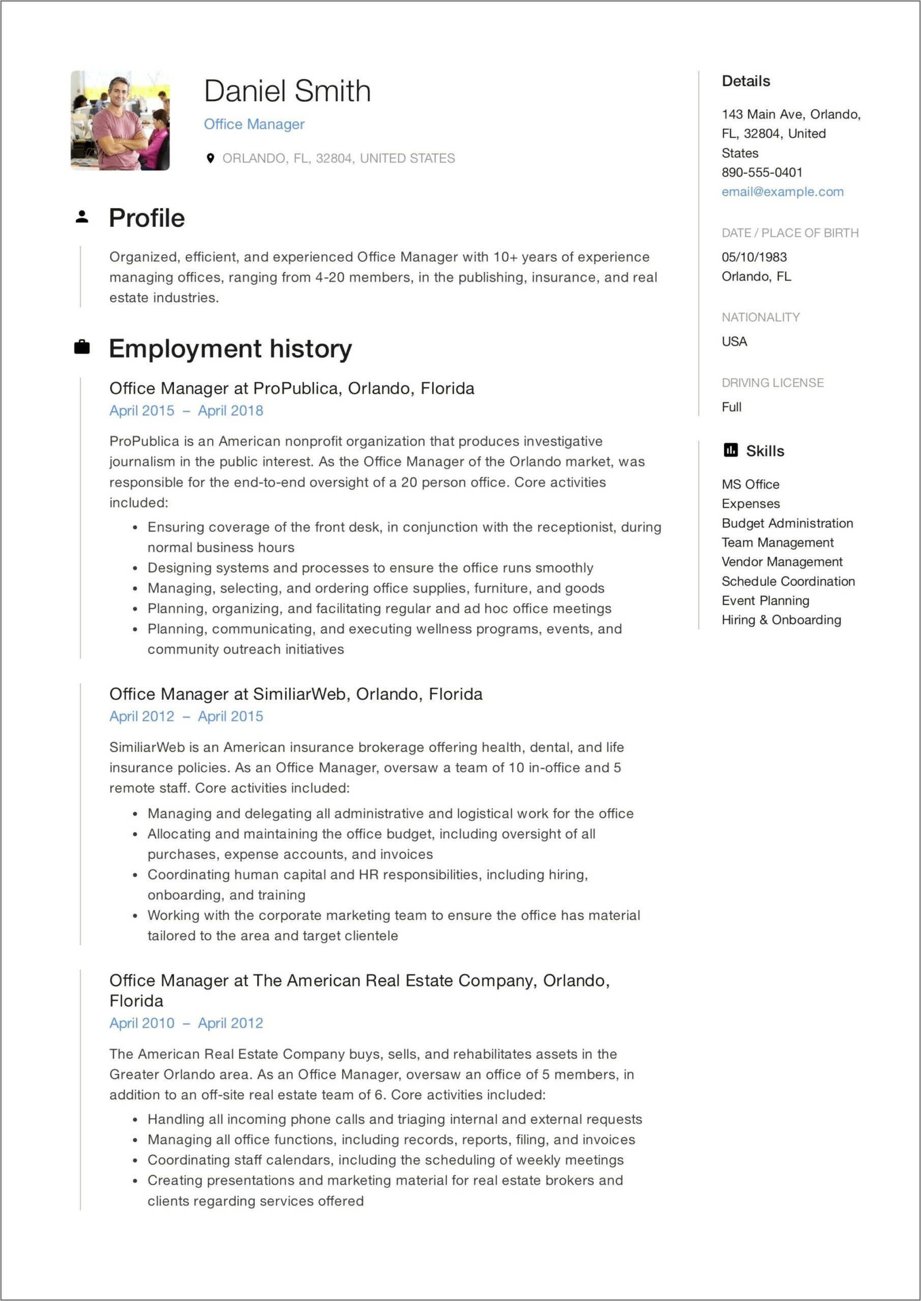 Office Manager Resume Sample Skills