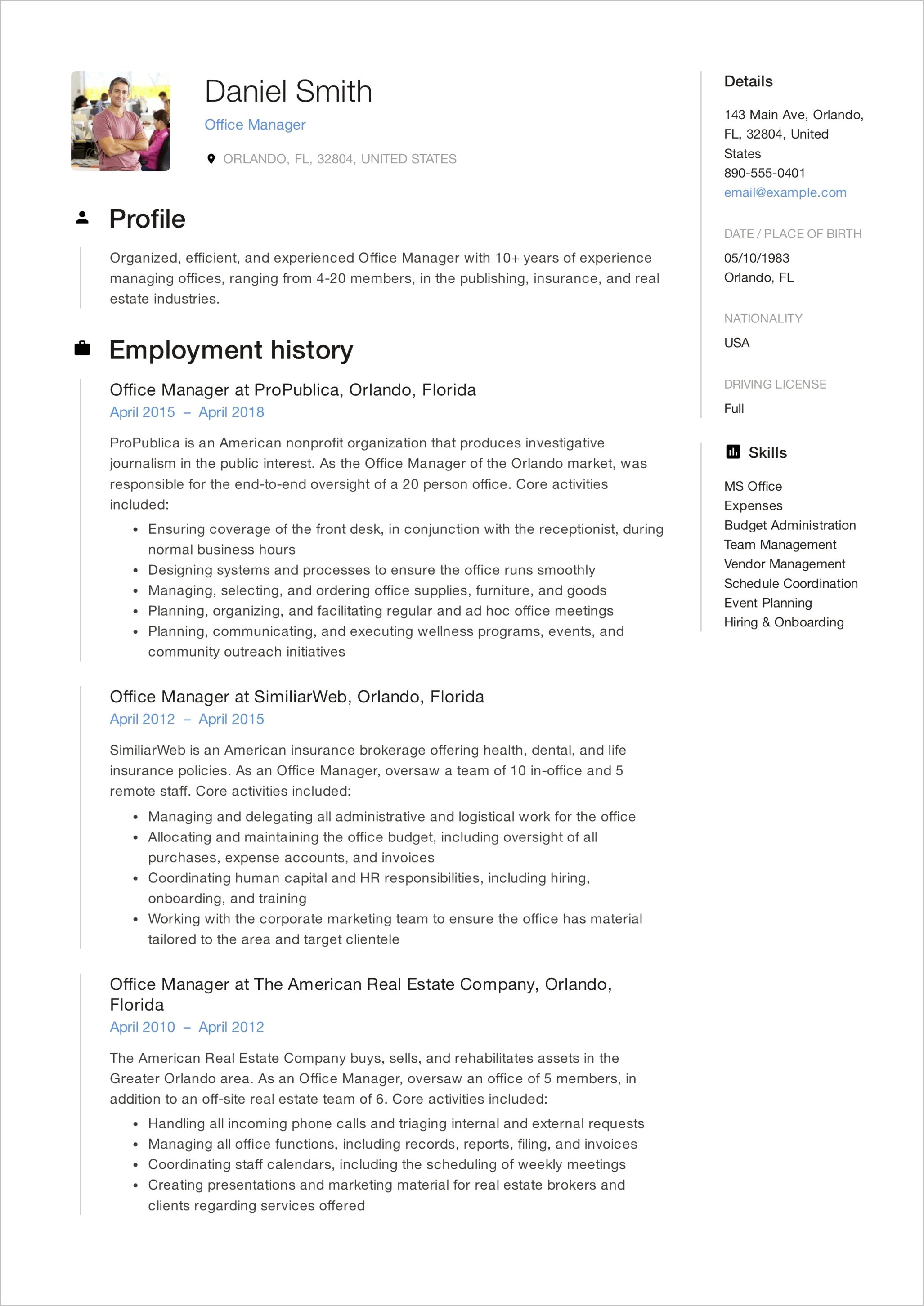 Office Manager Resume Sample Skills