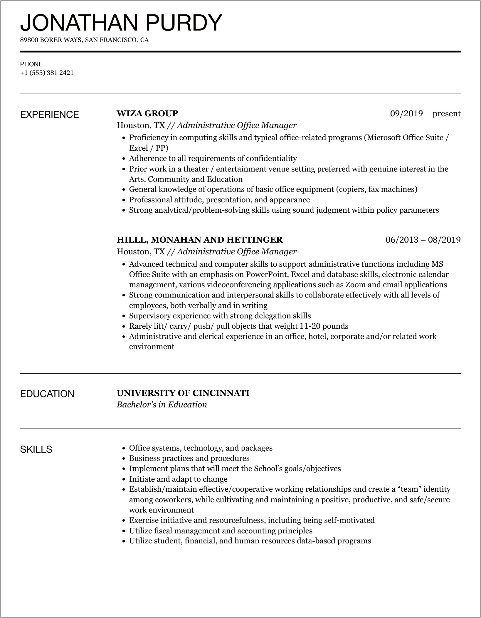 Office Manager With Accounting Resume