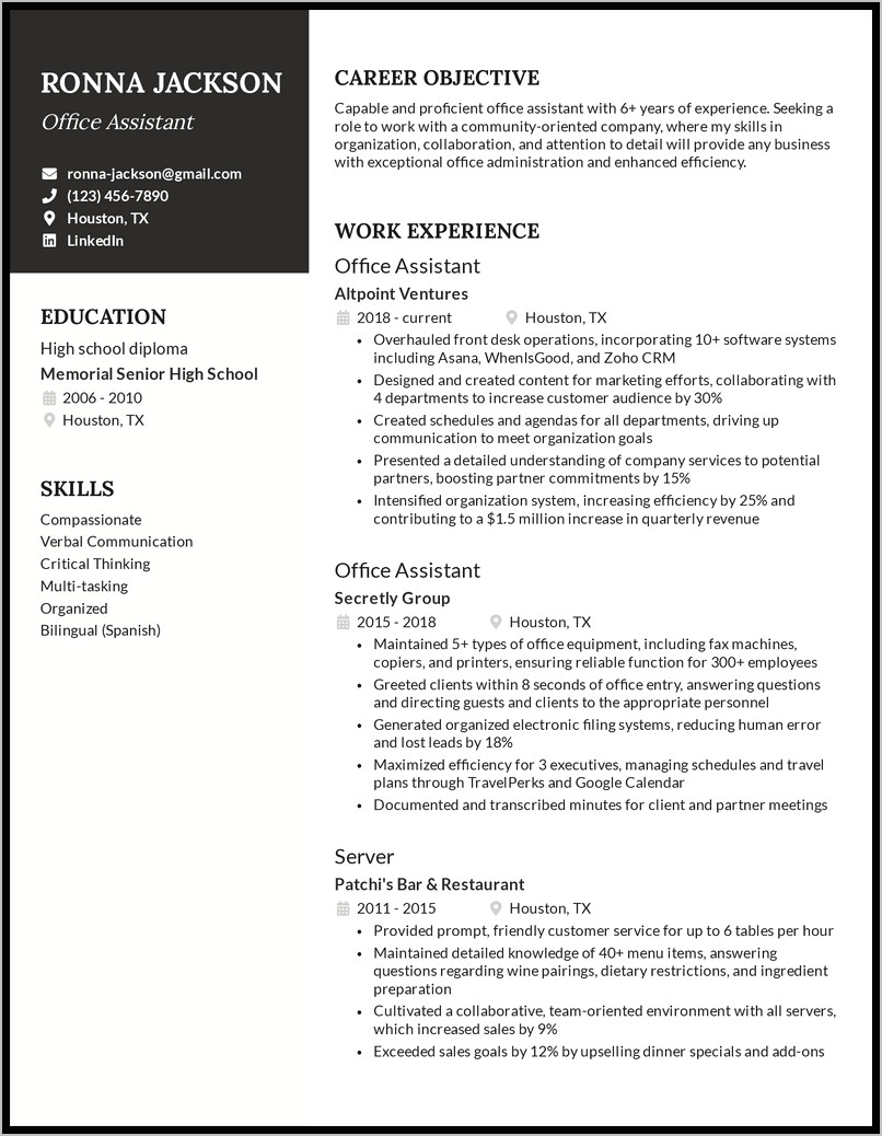 Office Skills Examples For Resume