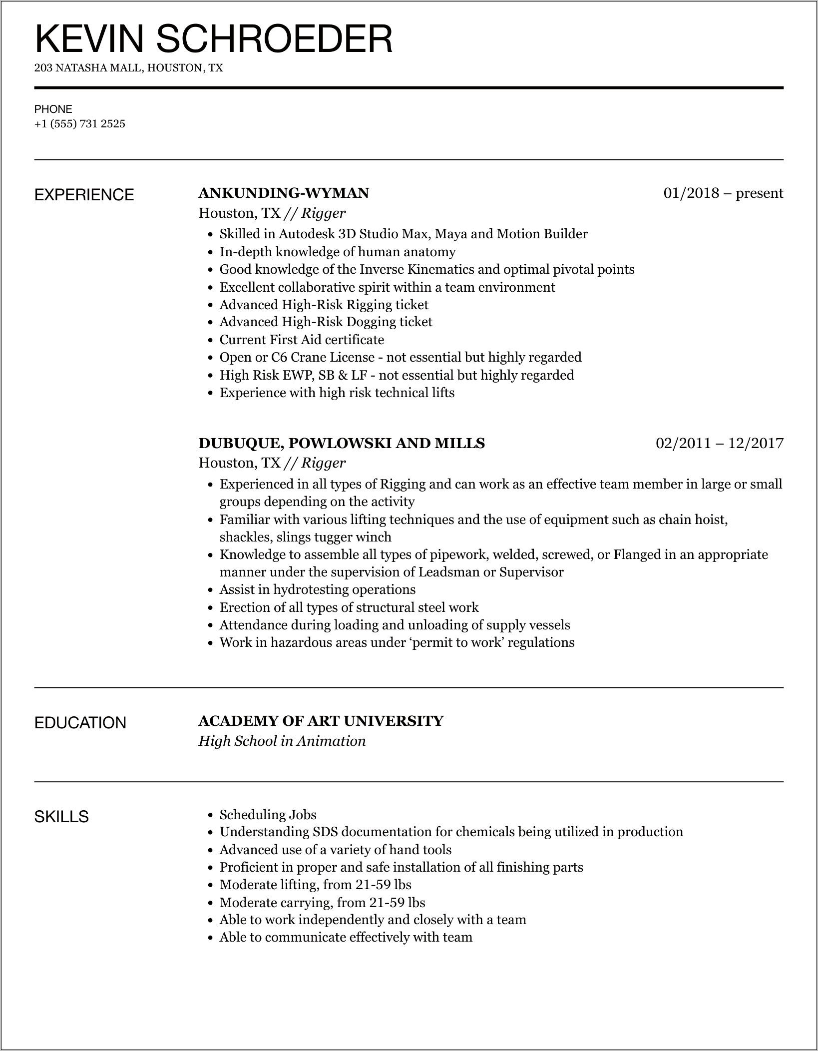 Oil Rig Worker Resume Samples