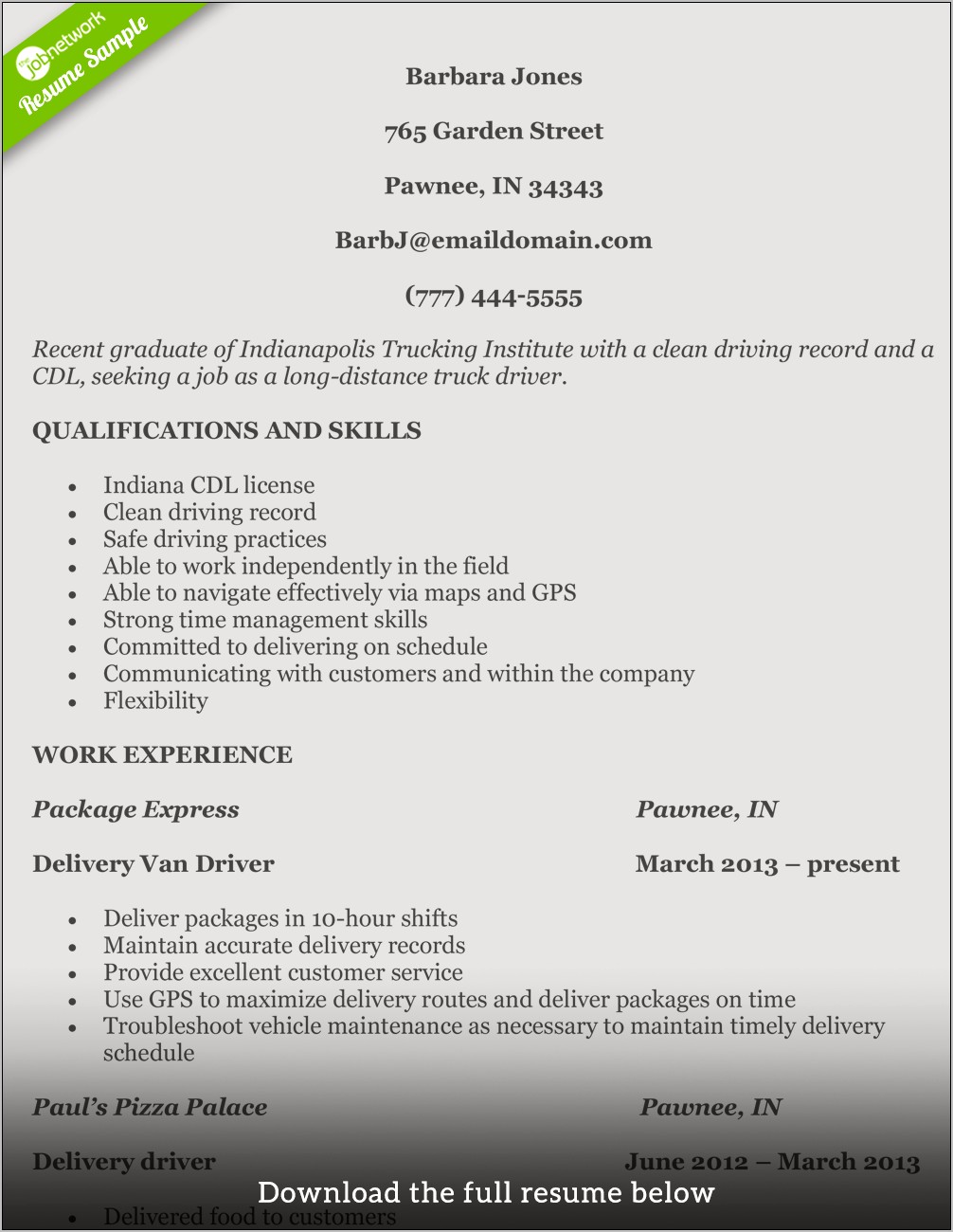 Oilfield Truck Driver Resume Sample