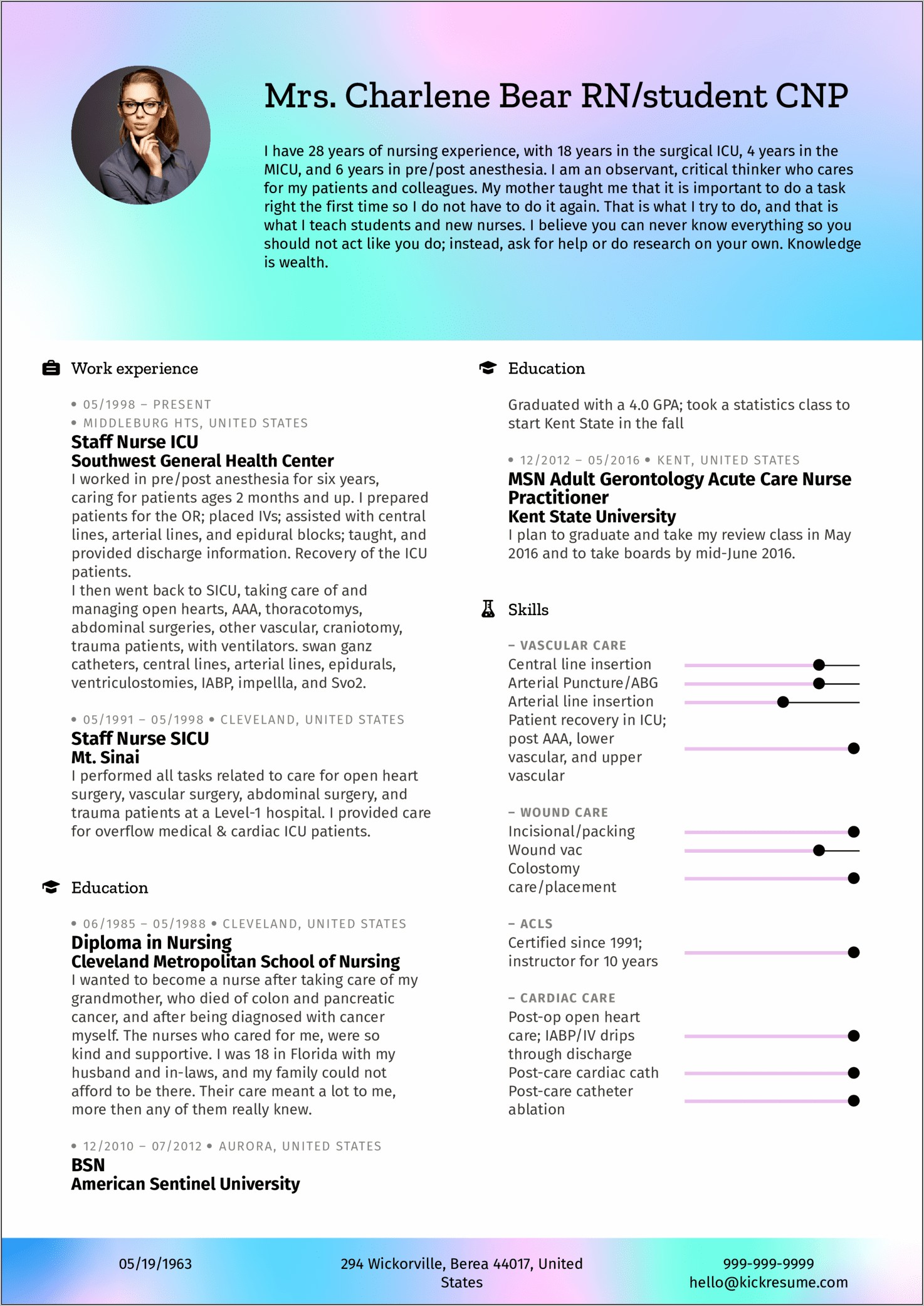 Oncology Registered Nurse Resume Sample