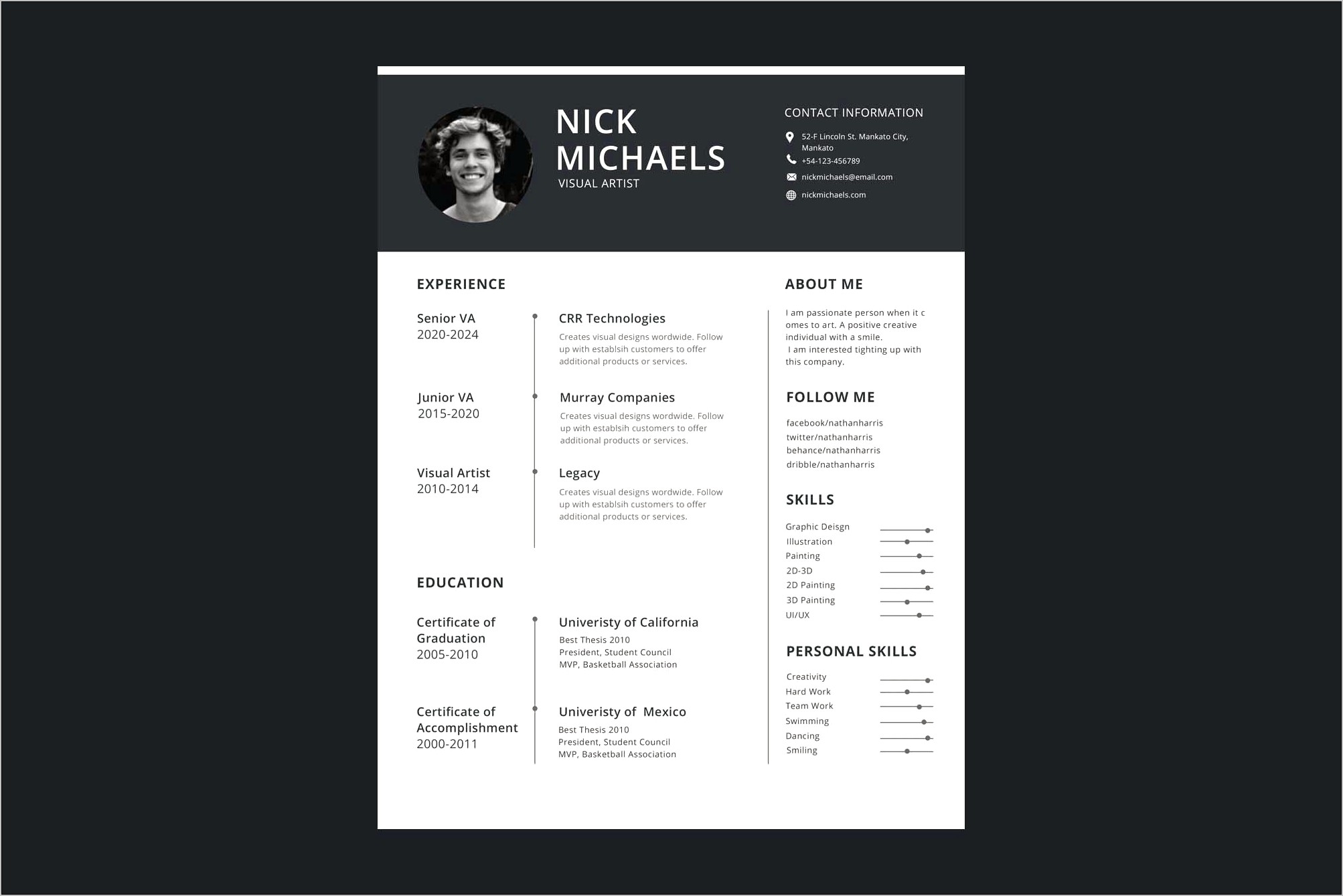 One Page Cv Template Download Free