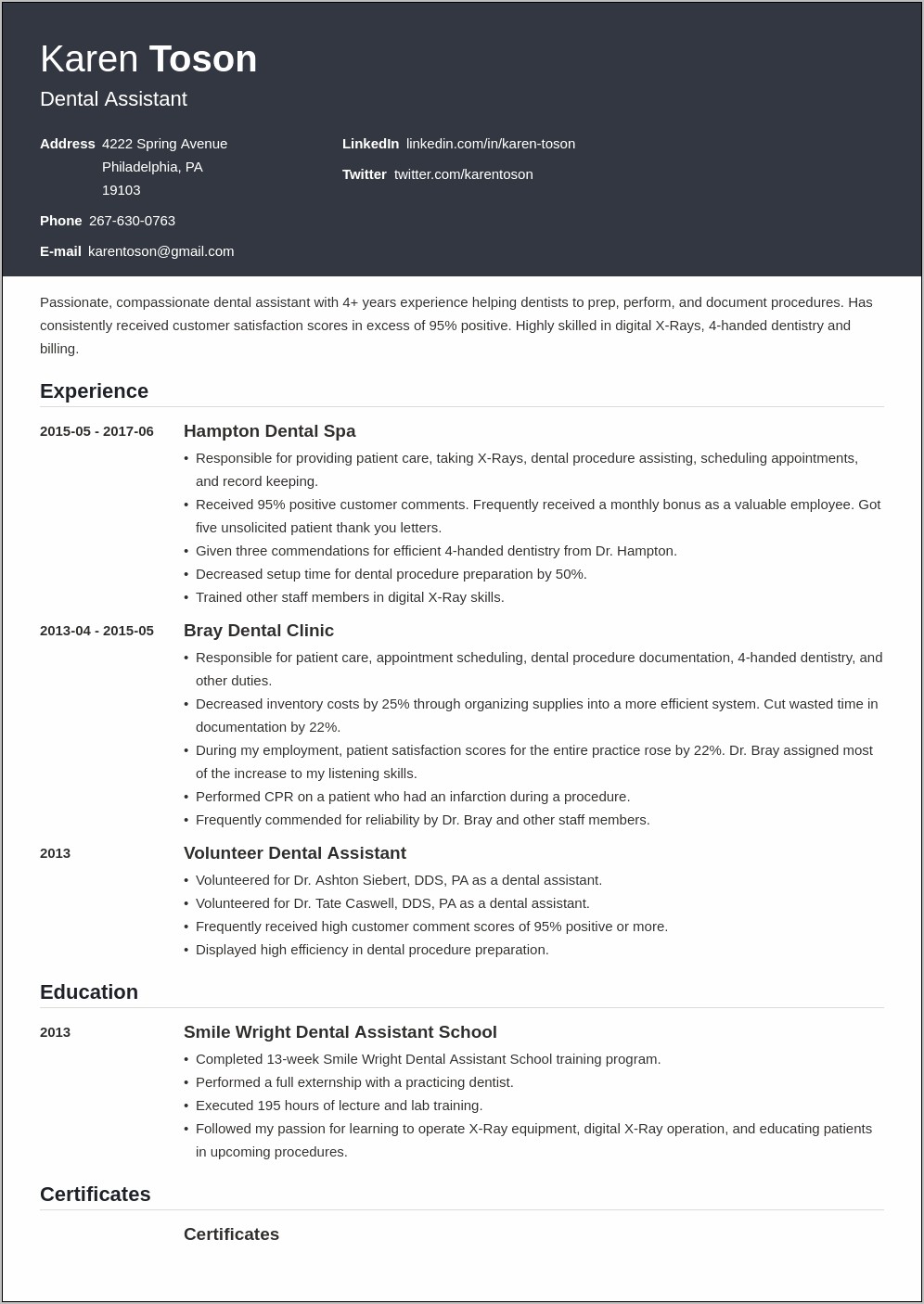 One Page Resume Sample Free