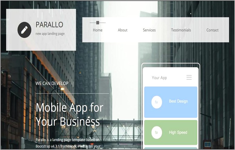 Onepage Bootstrap Parallax Template Free Download