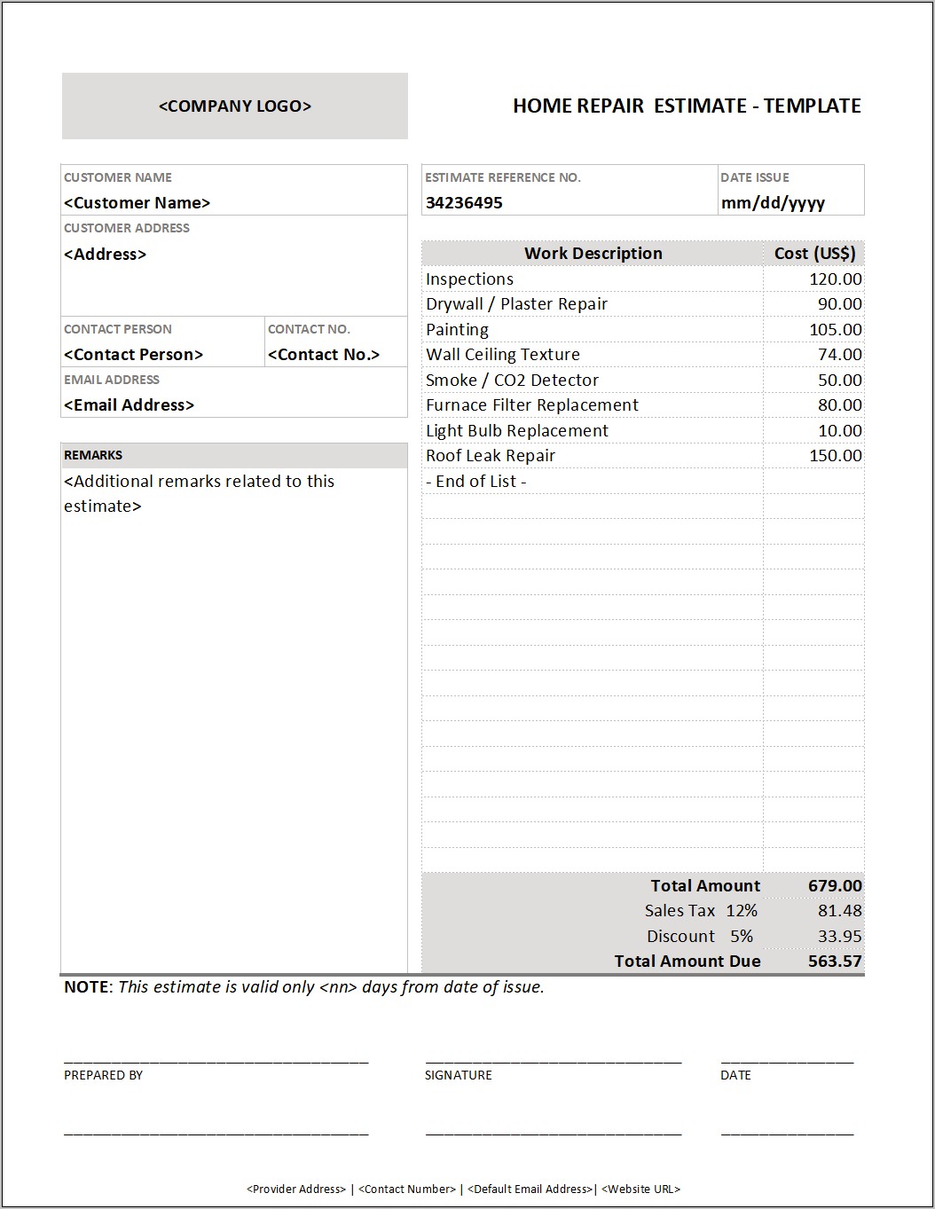 Online Rain Gutter Bidding Templates Free Download