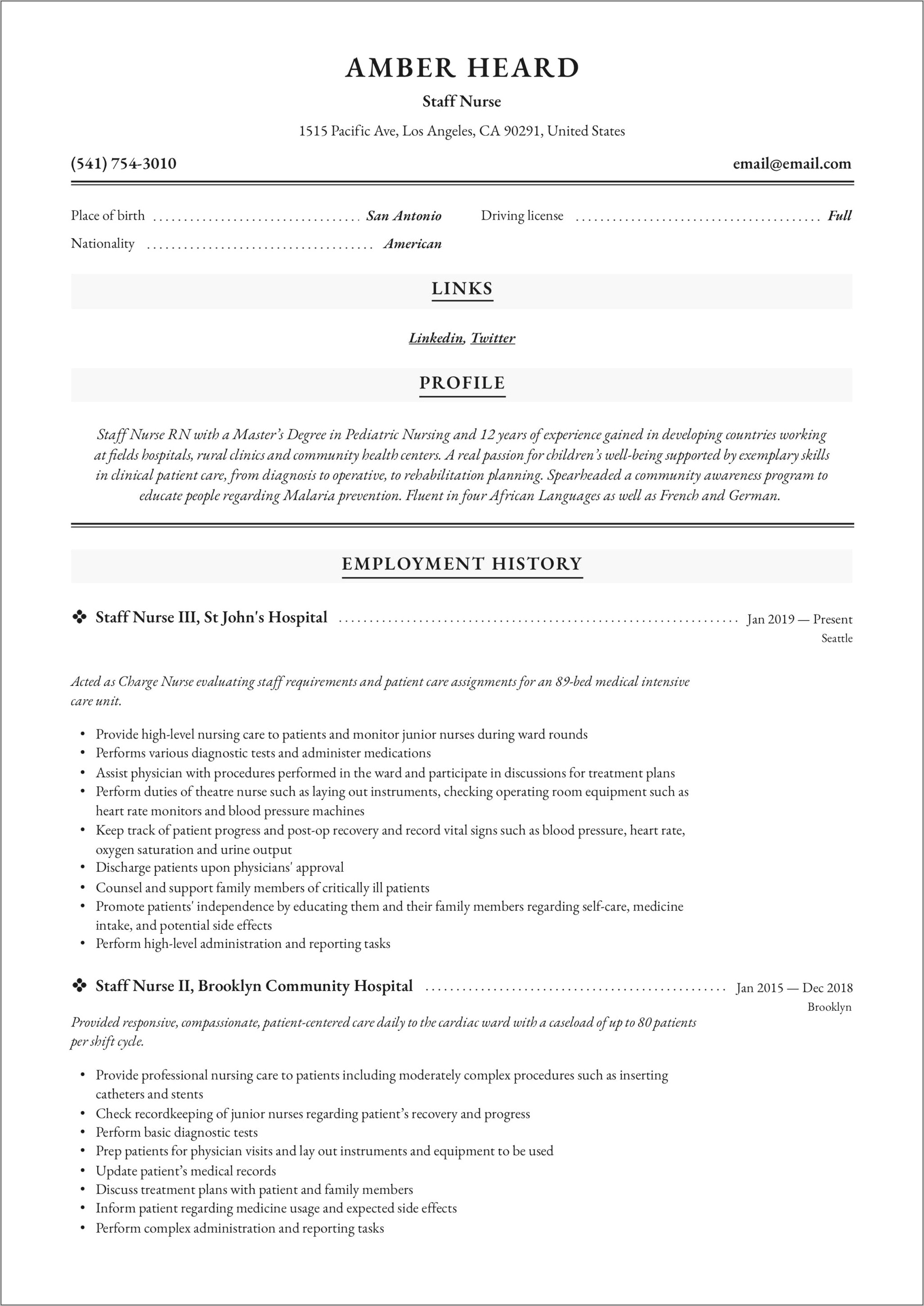 Opd Nurse Job Description Resume