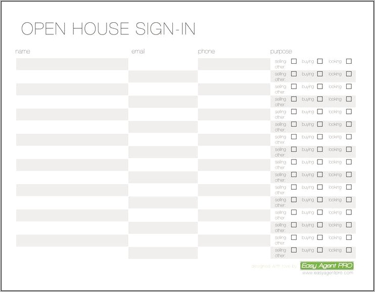 Open House Sign In Sheet Template Free Download