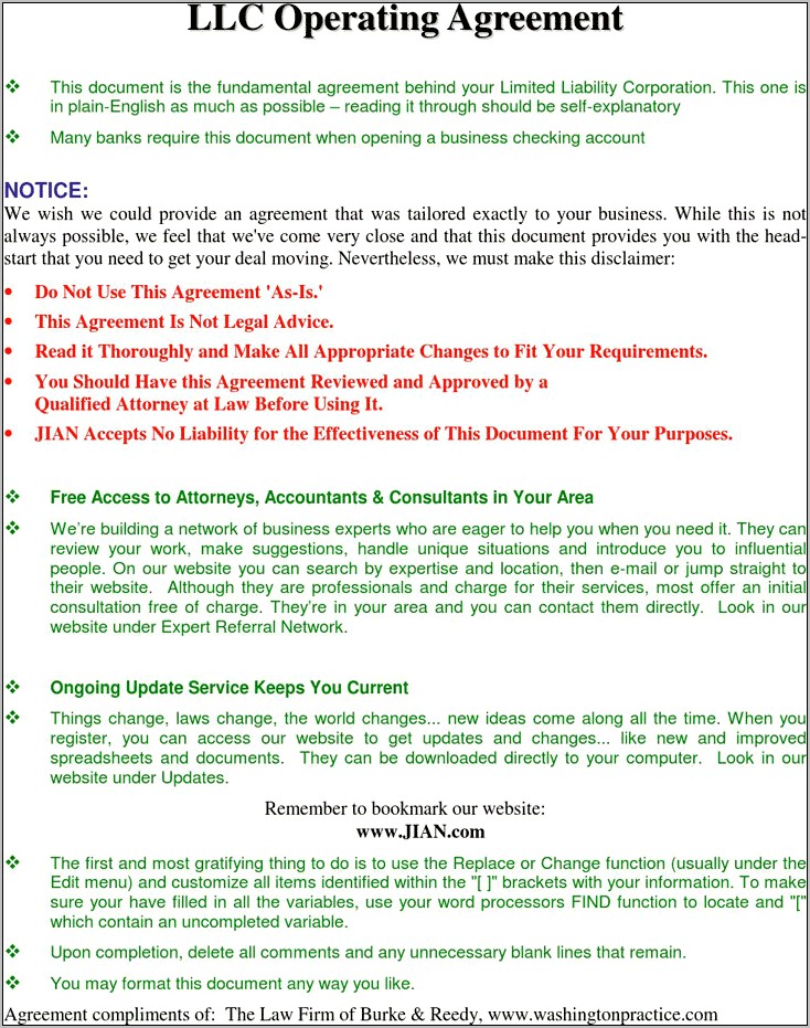 Operating Agreement For Llc Missouri Template Free