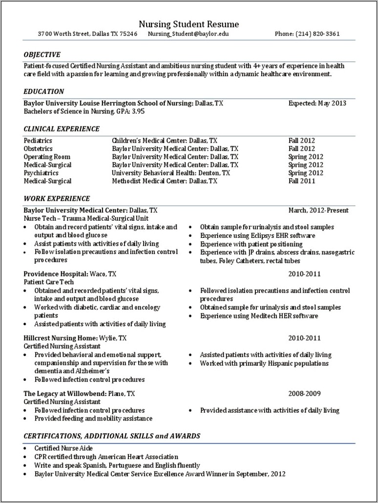 Operating Room Nurse Skills Resume