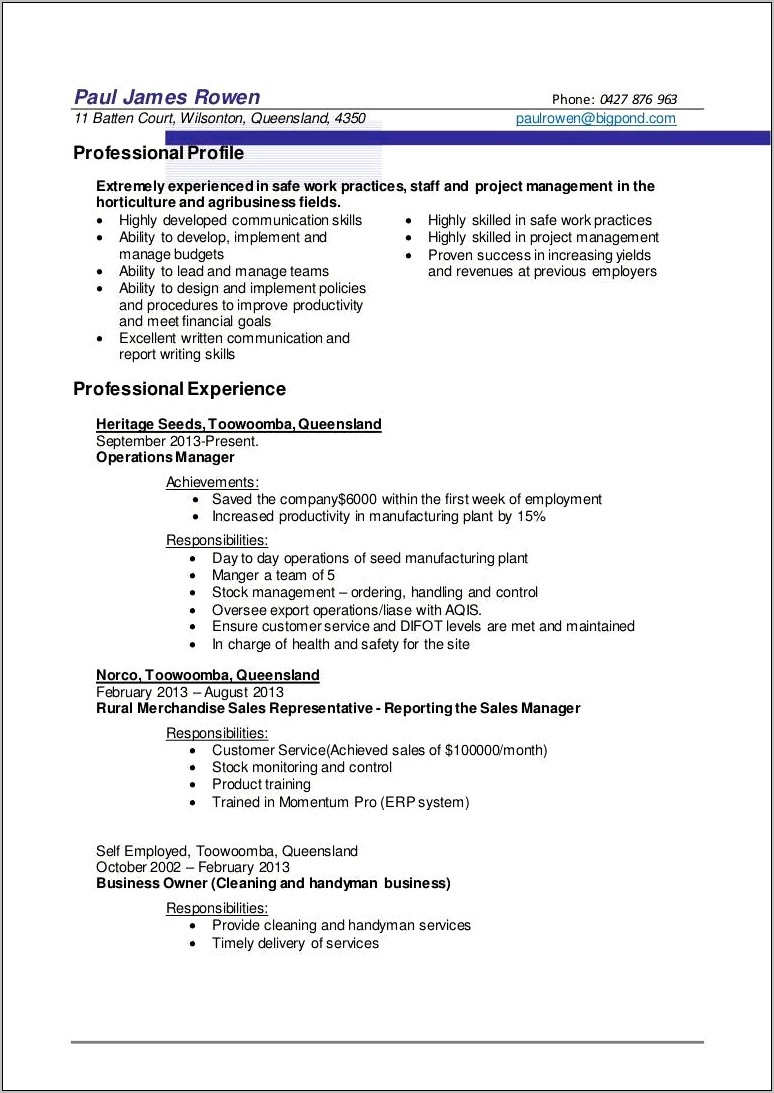 Operations Manager Duties For Resume