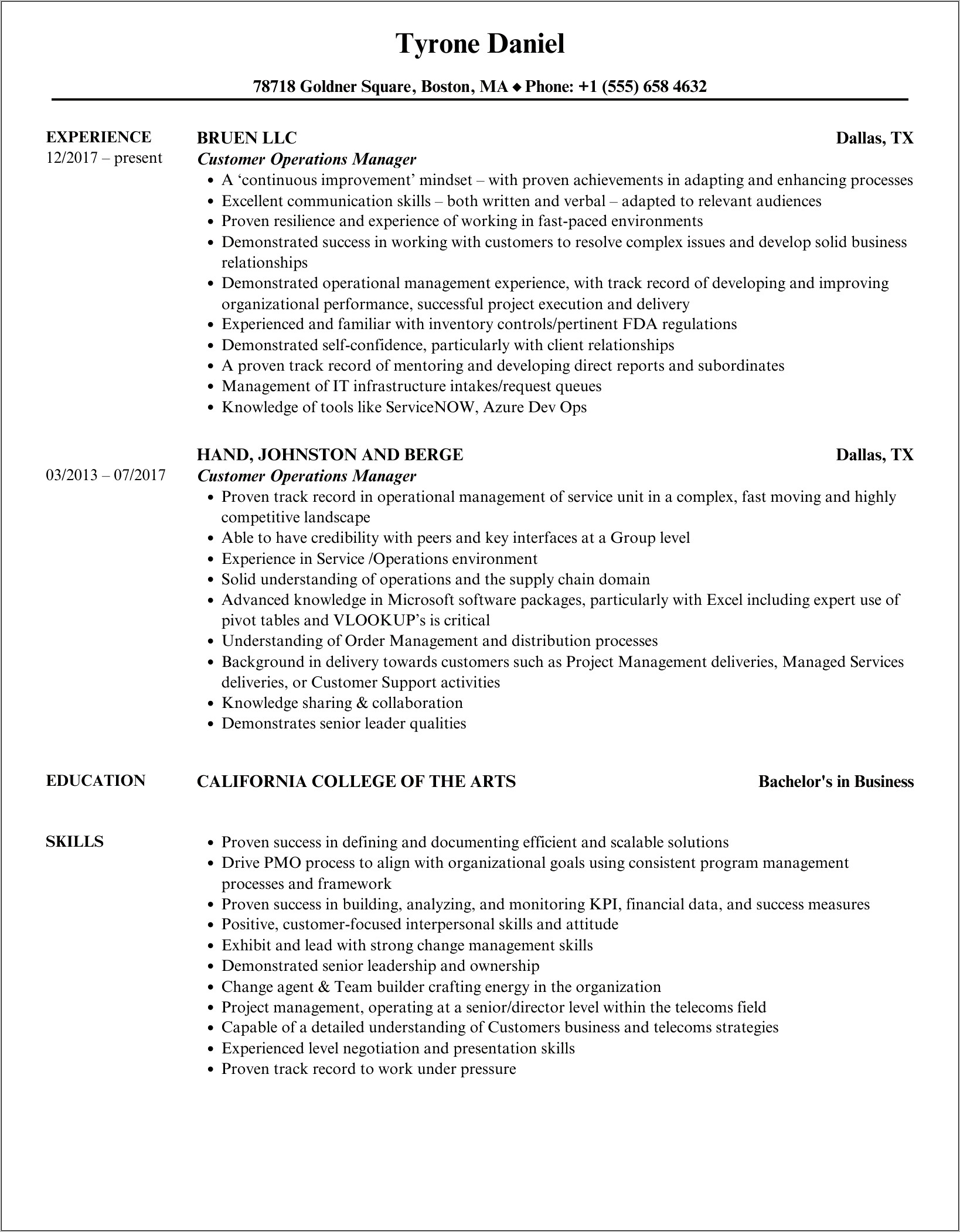 Operations Manager Resume Job Hero