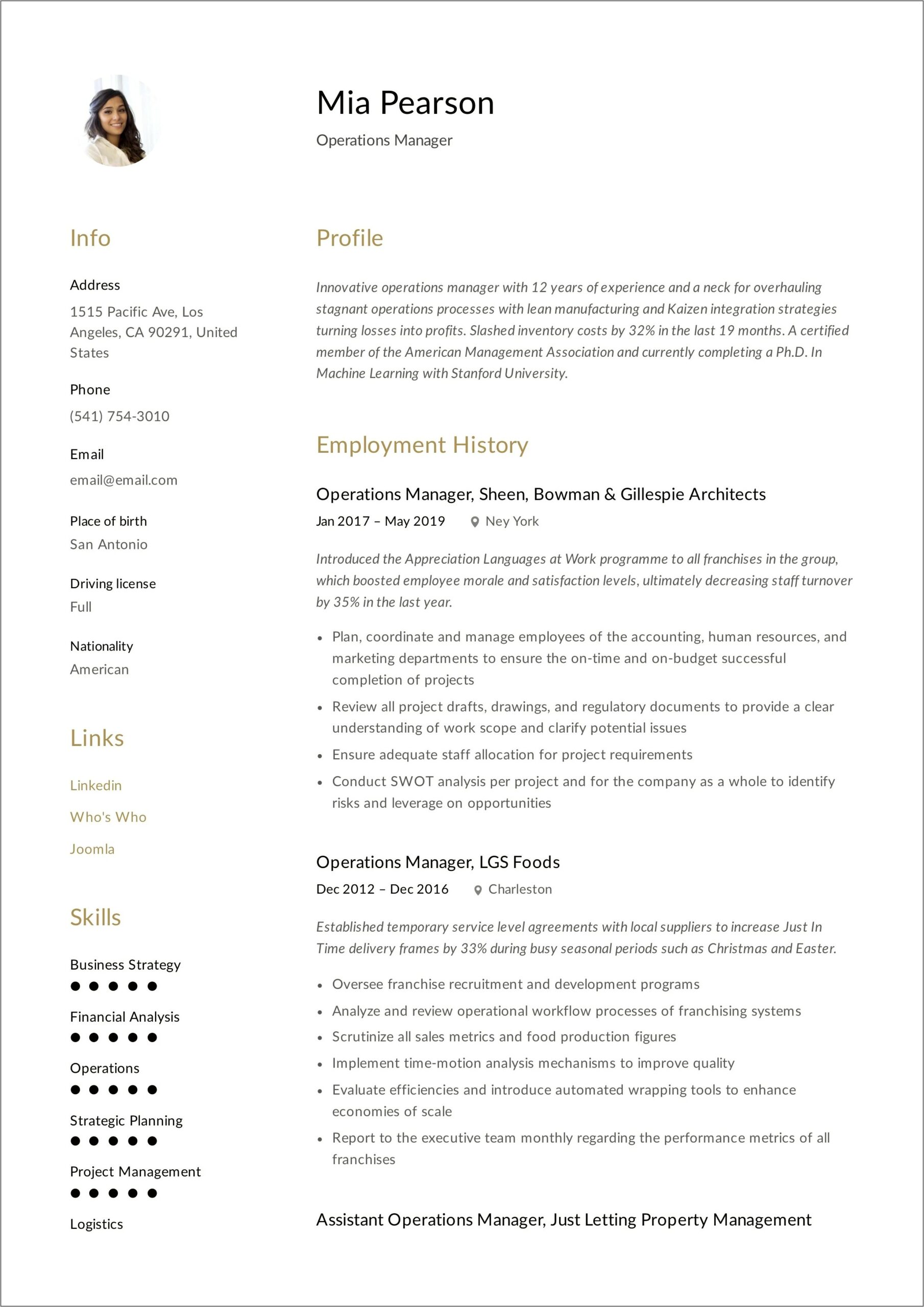 Operations Manager Resume Objective Examples