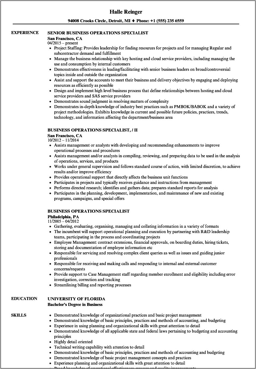 Operations Specialist Resume Samples Jobherojobhero