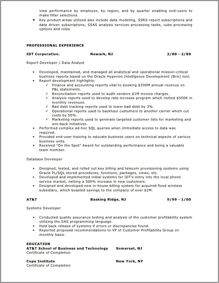 Oracle Identity Tester Sample Resume