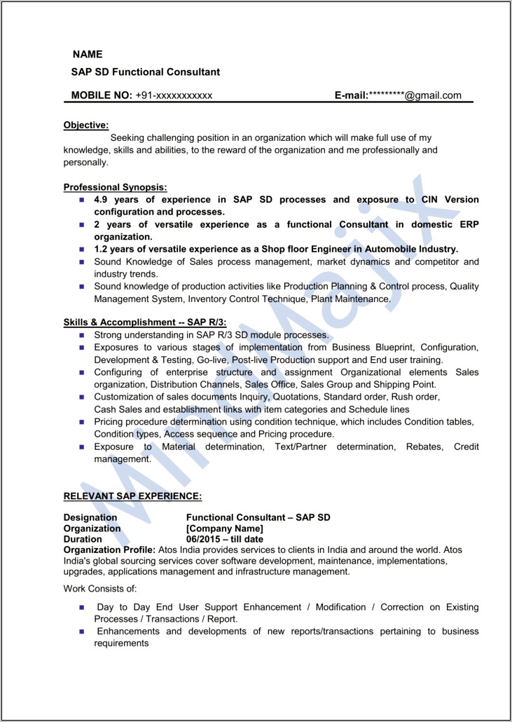 Organizational Development Consultant Sample Resume