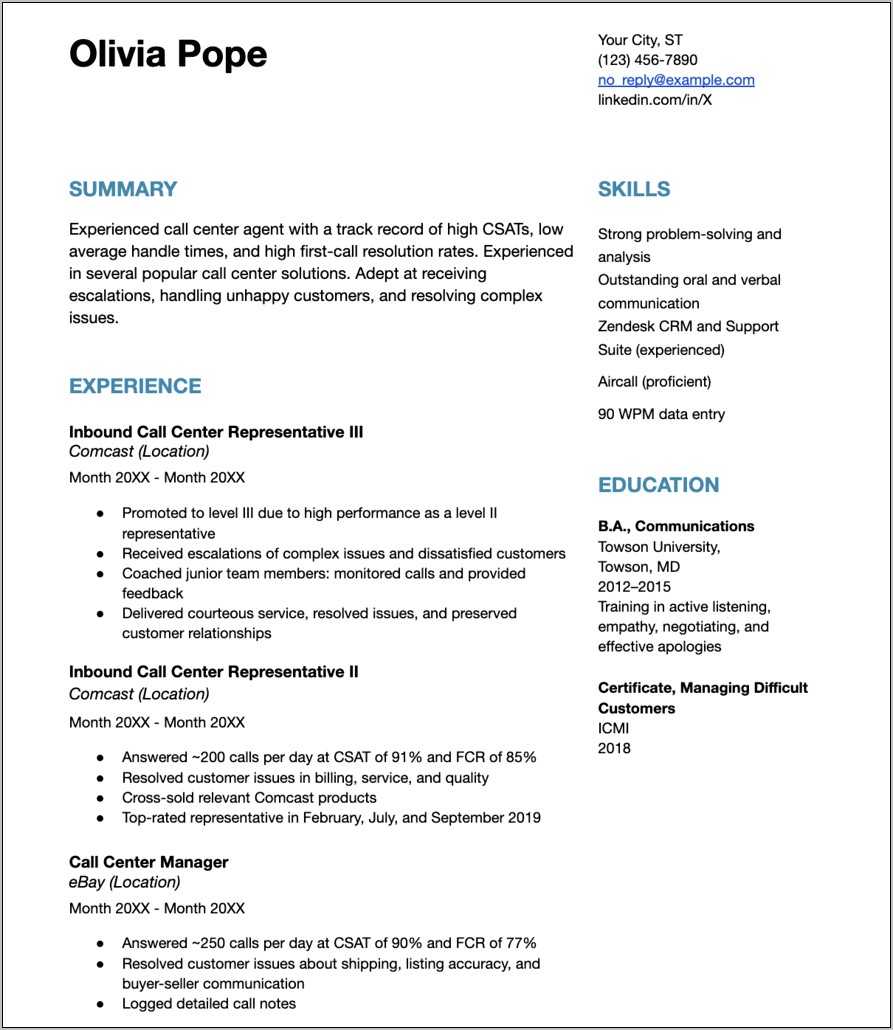 Outbound Customer Service Resume Samples