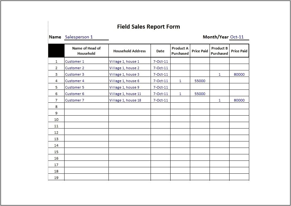 Outside Sales Representative Daily Report Free Printable Template