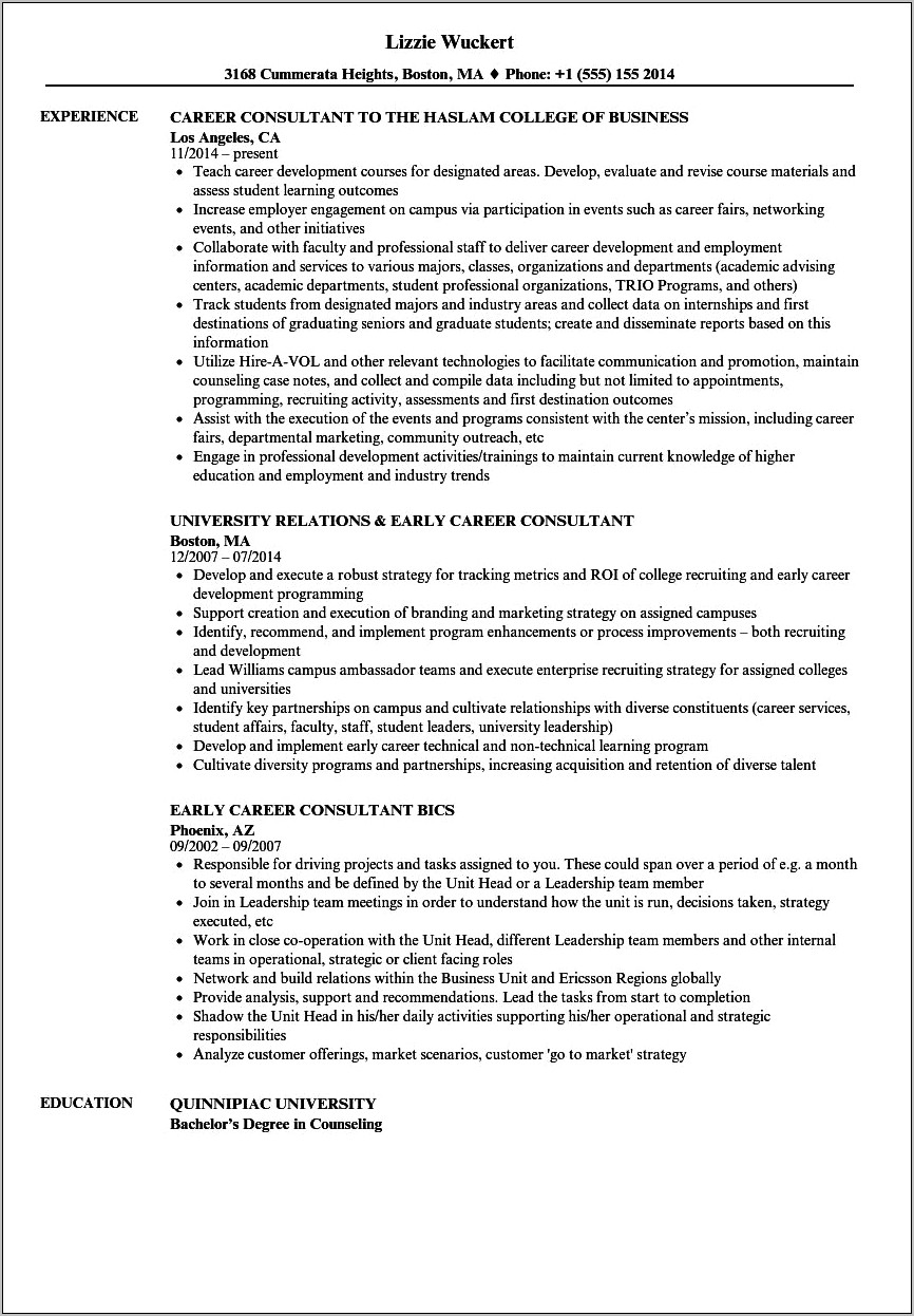 Overseas Education Counselor Resume Sample