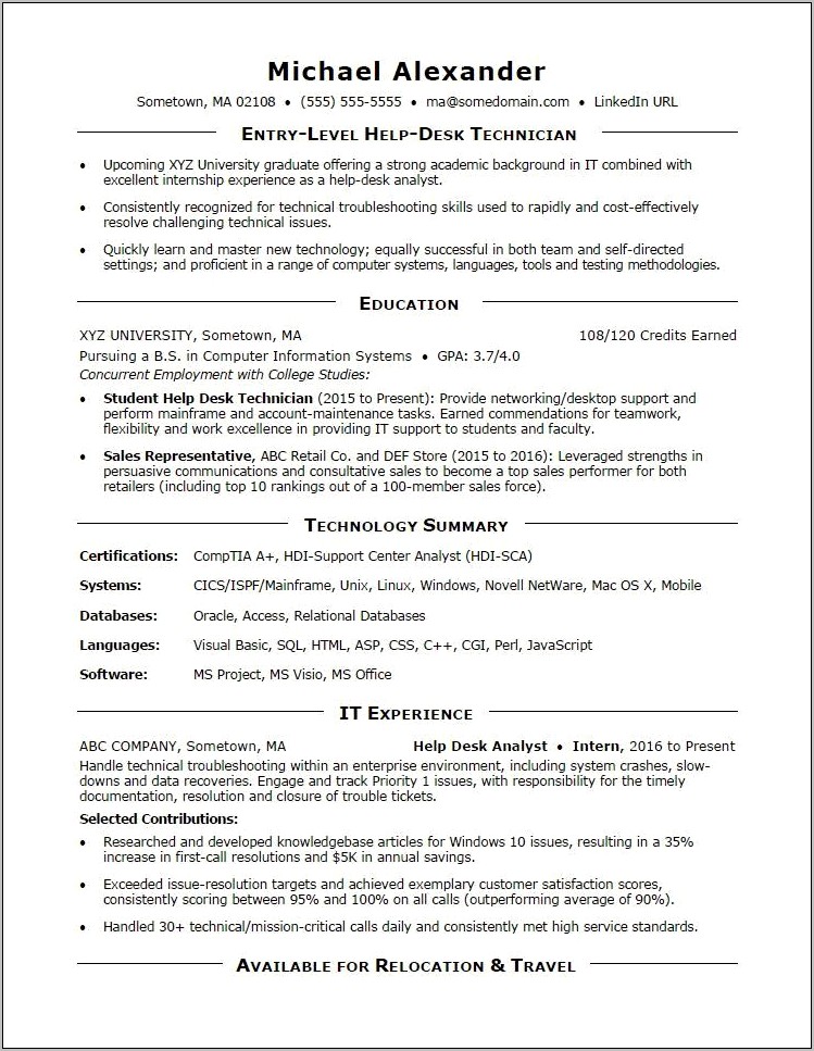 Overveiw For A Resume Examples