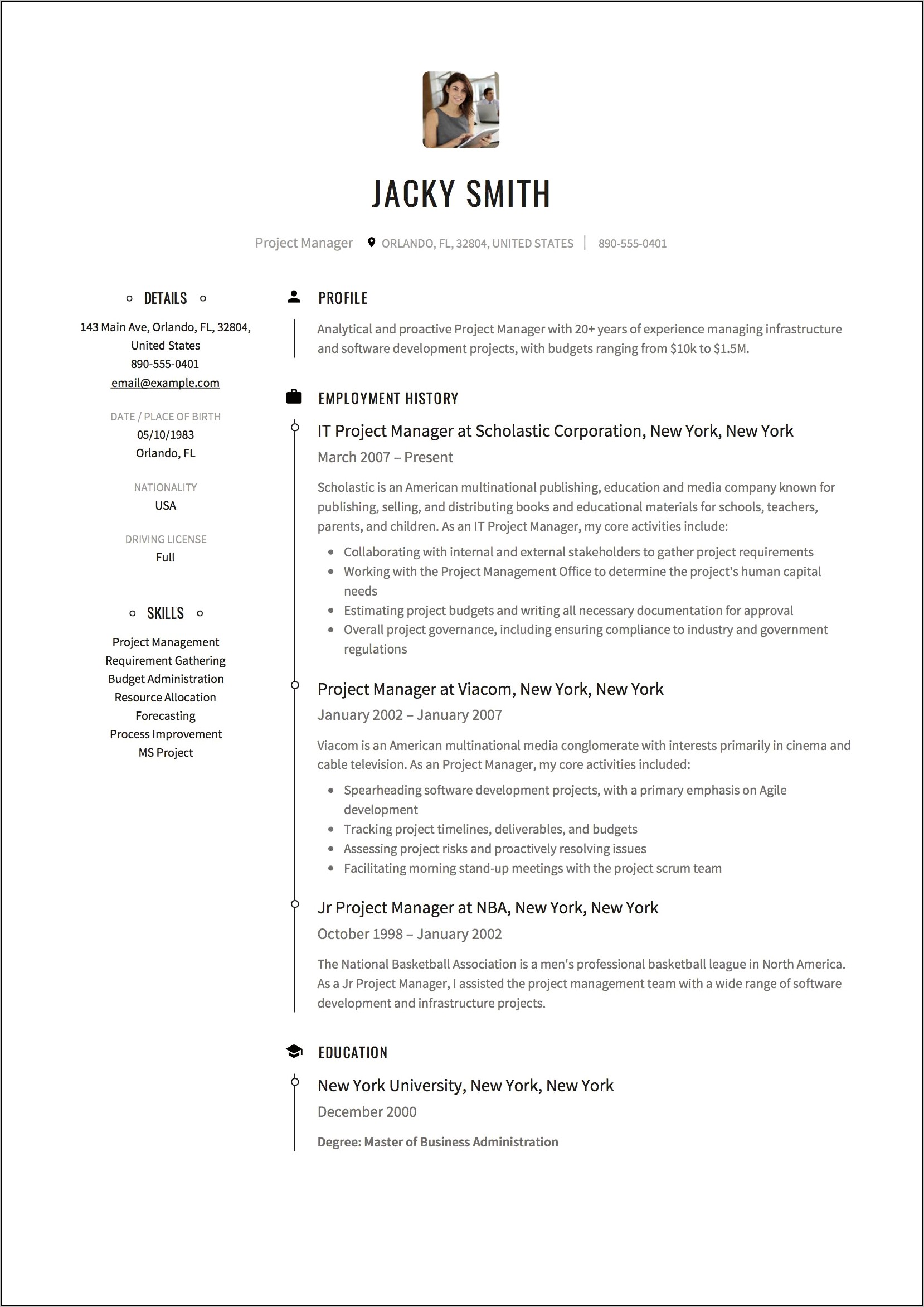 Overview Resume Examples Engineering Management
