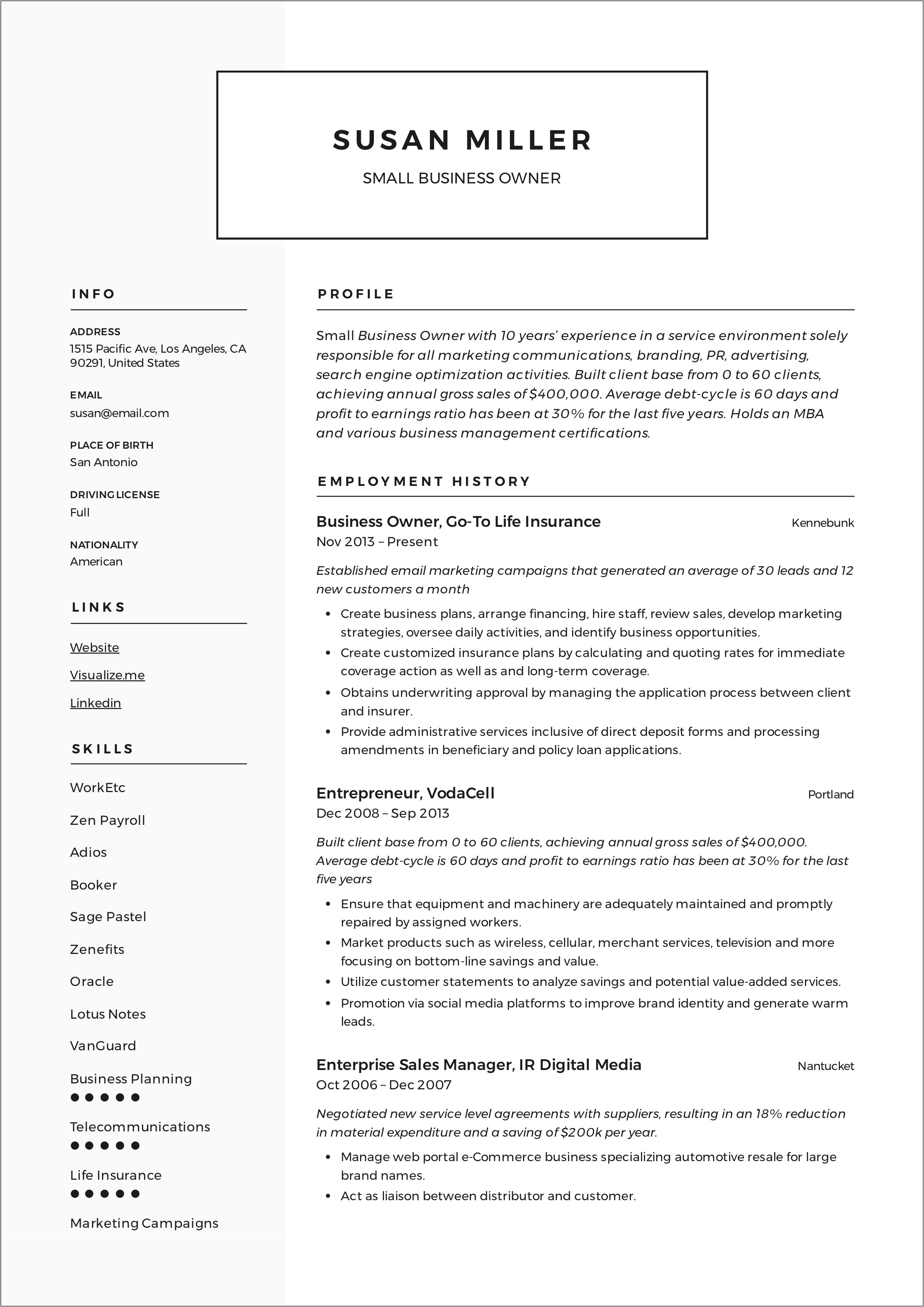 Owner Job Description For Resume
