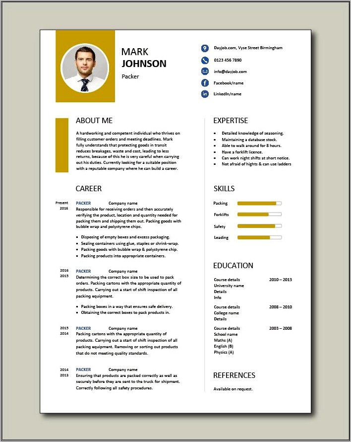 Packaging Warehouse Lead Resume Examples