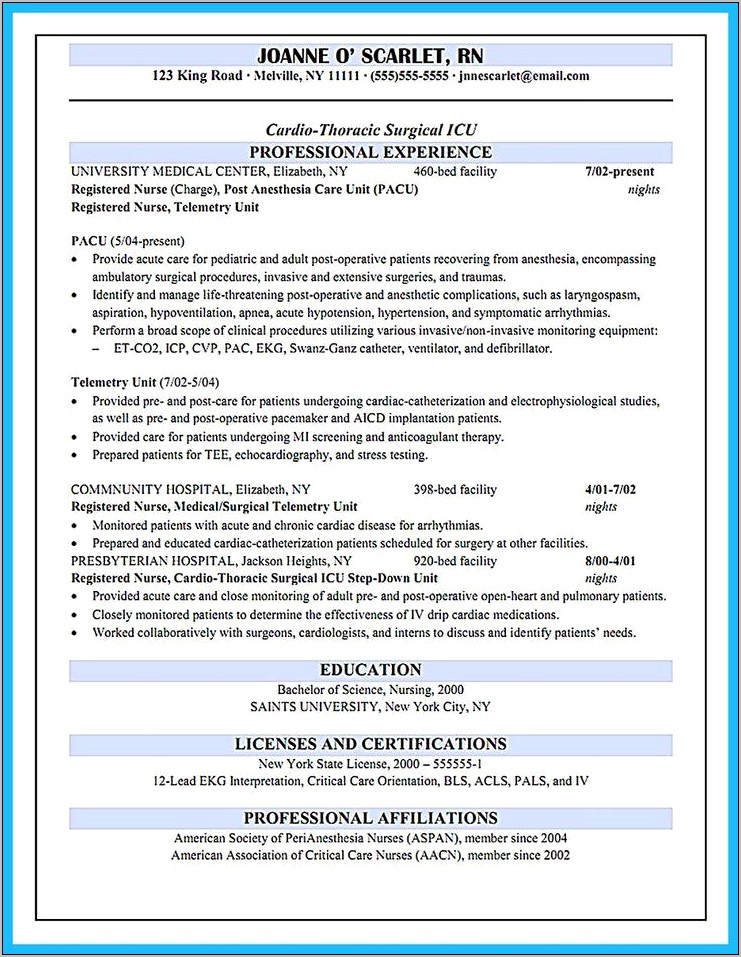 Pacu Nurse Job Description Resume