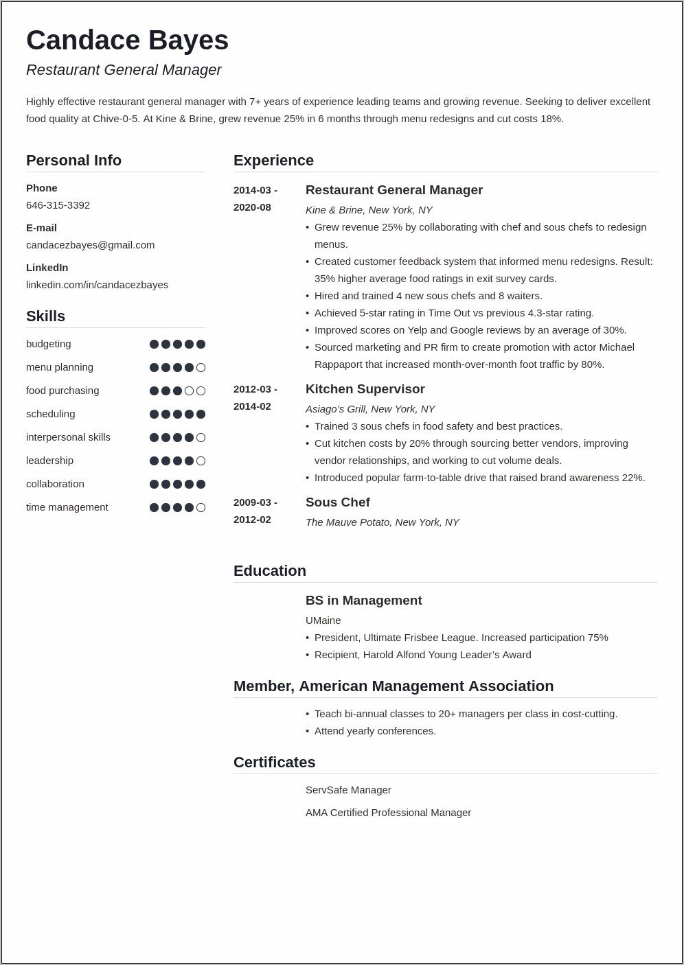 Panda Express General Manager Resume