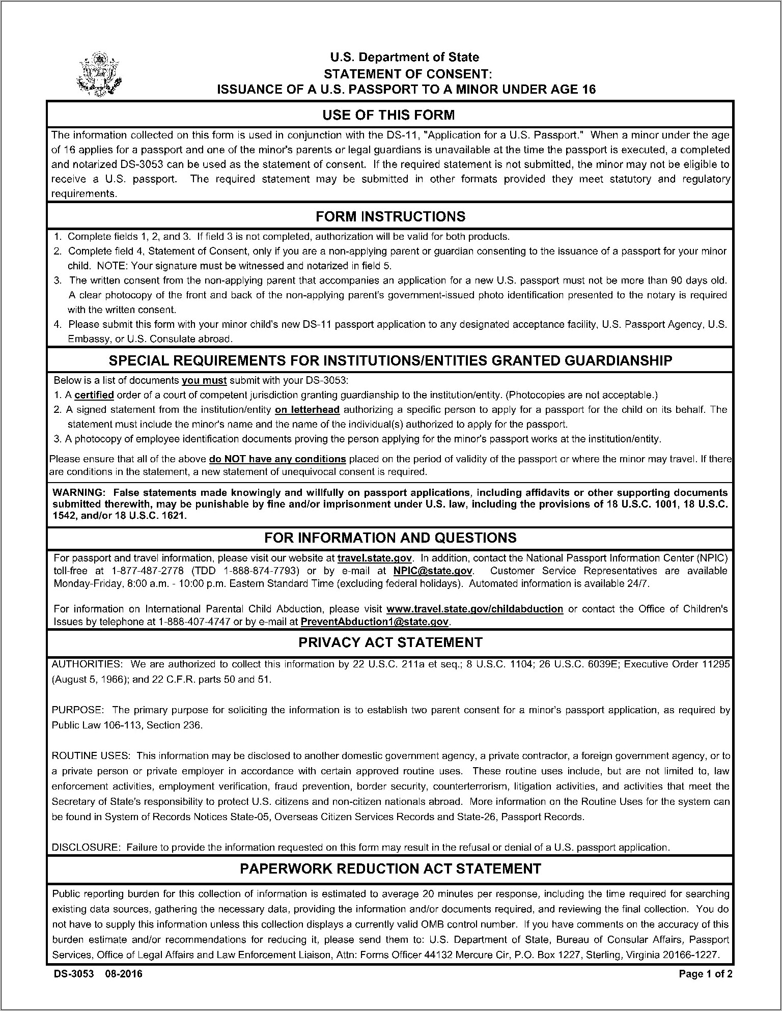 Parental Consent Form For Minor Travel Free Template