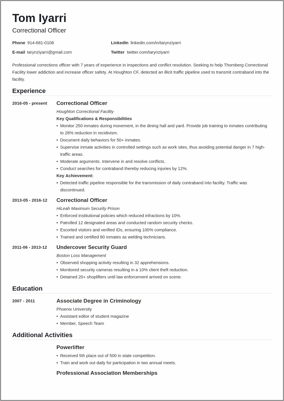 Parole Officer Job Description Resume