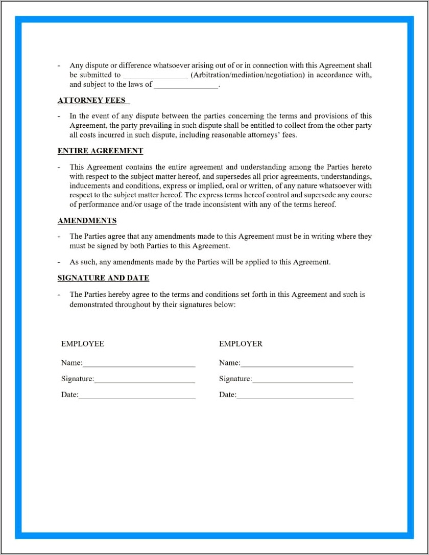 Part Time Contract Of Employment Template Free