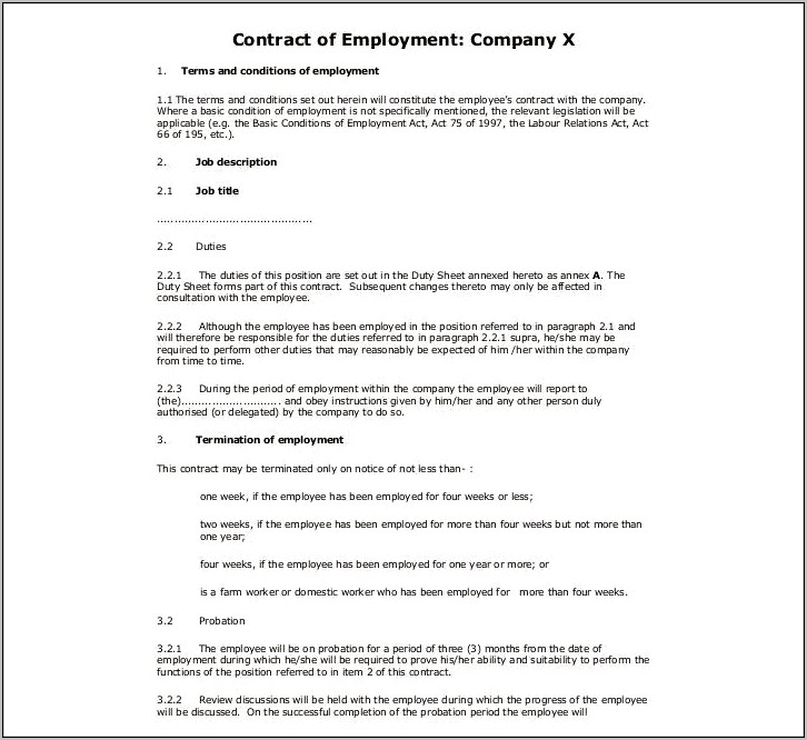 Part Time Employment Contract Template Free Australia