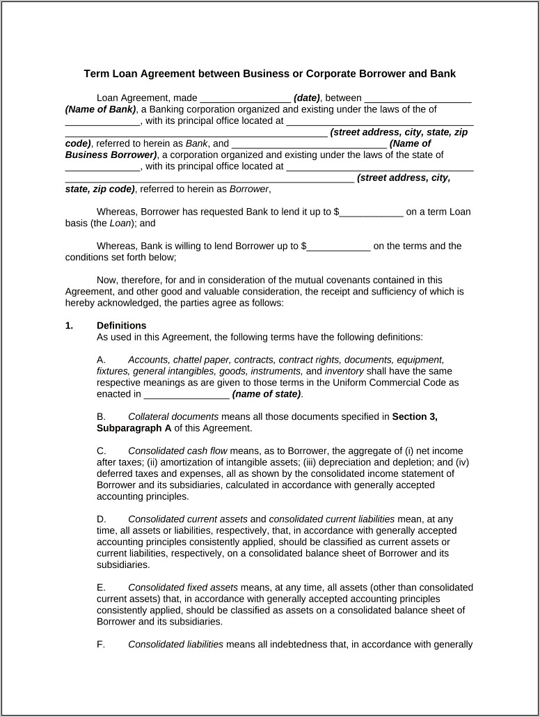 Partner Loan Agreement Template Word Download Free