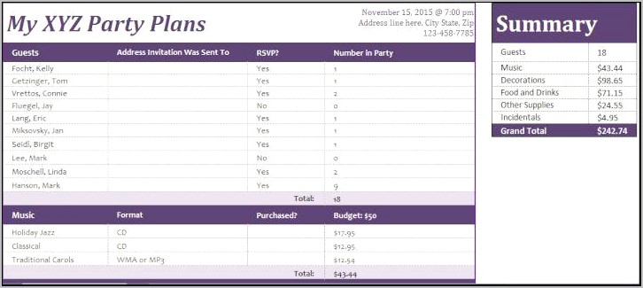 Party Planning Checklist Church Template Excel Free