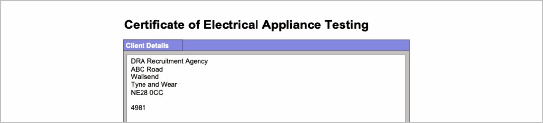 Pat Test Certificate Template Free Download