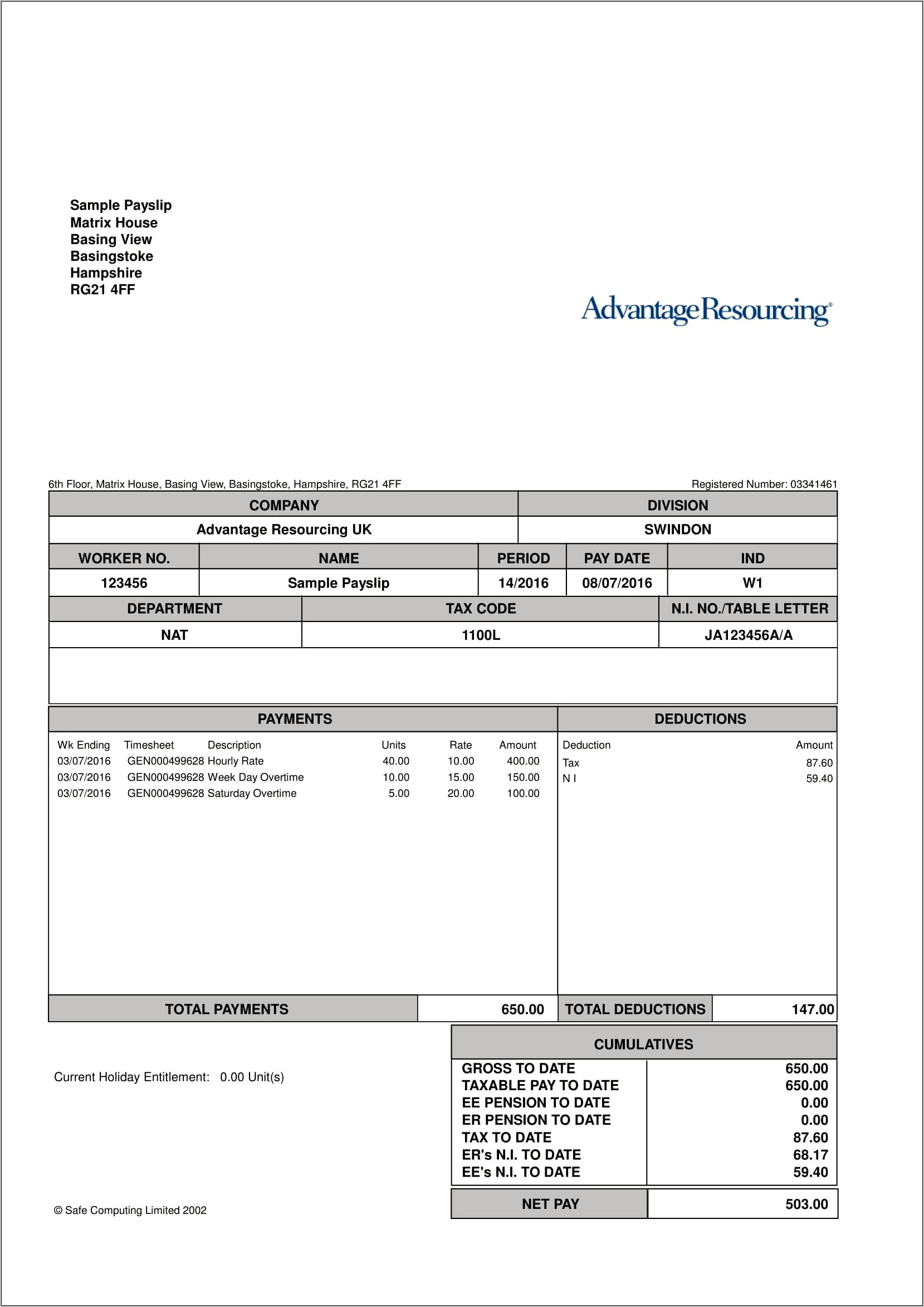 Payslip Template Excel Free Download Uk