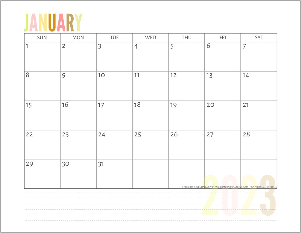 Pdf Calendar Template With Picture Download Any Year